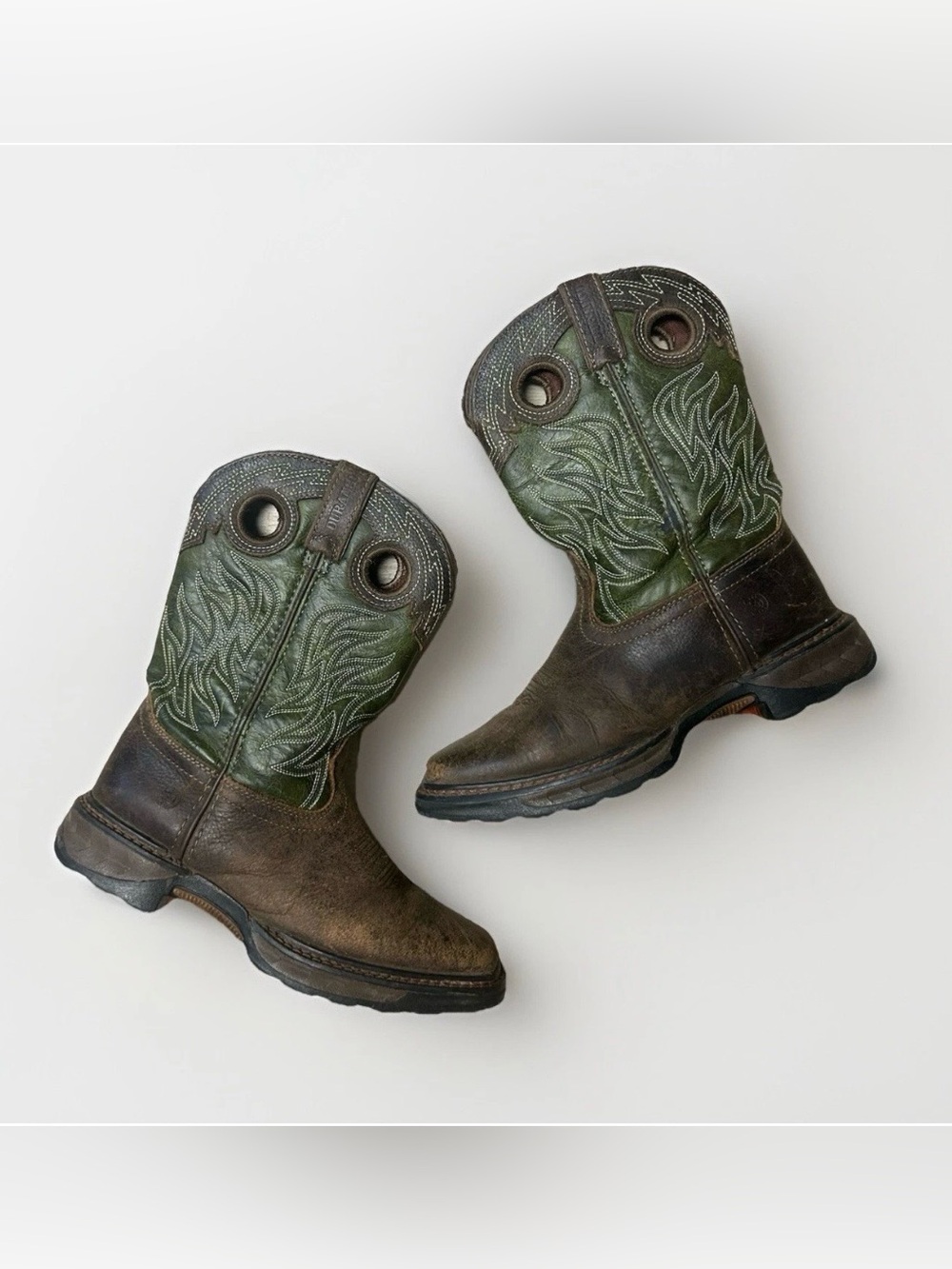 Durango Western Boots Kids 2M Maverick Work Oiled Brown/green Leather Square Toe
